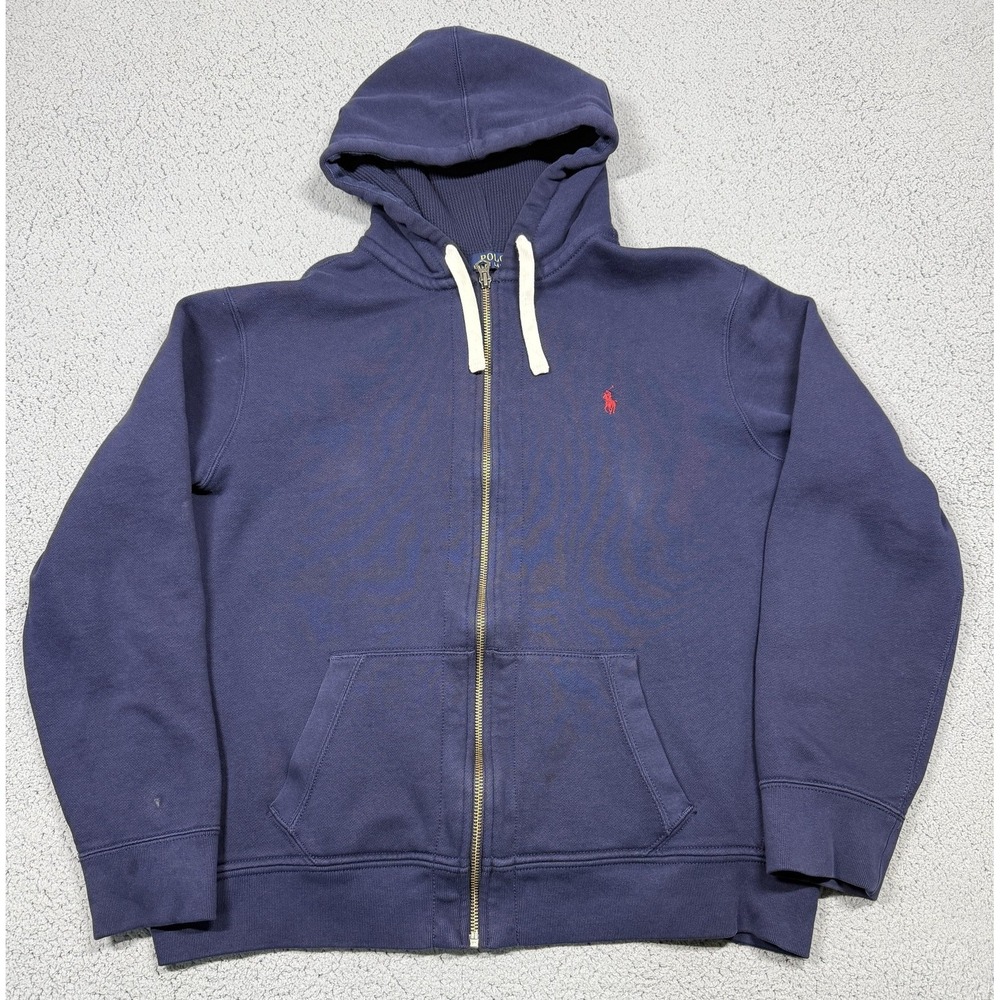 Polo Ralph Lauren Hoodie Mens 2XL Blue Full Zip Fleece Pony Logo Sweatshirt